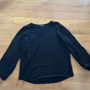 Adrianna Papell Black Pleated Sleeve Blouse